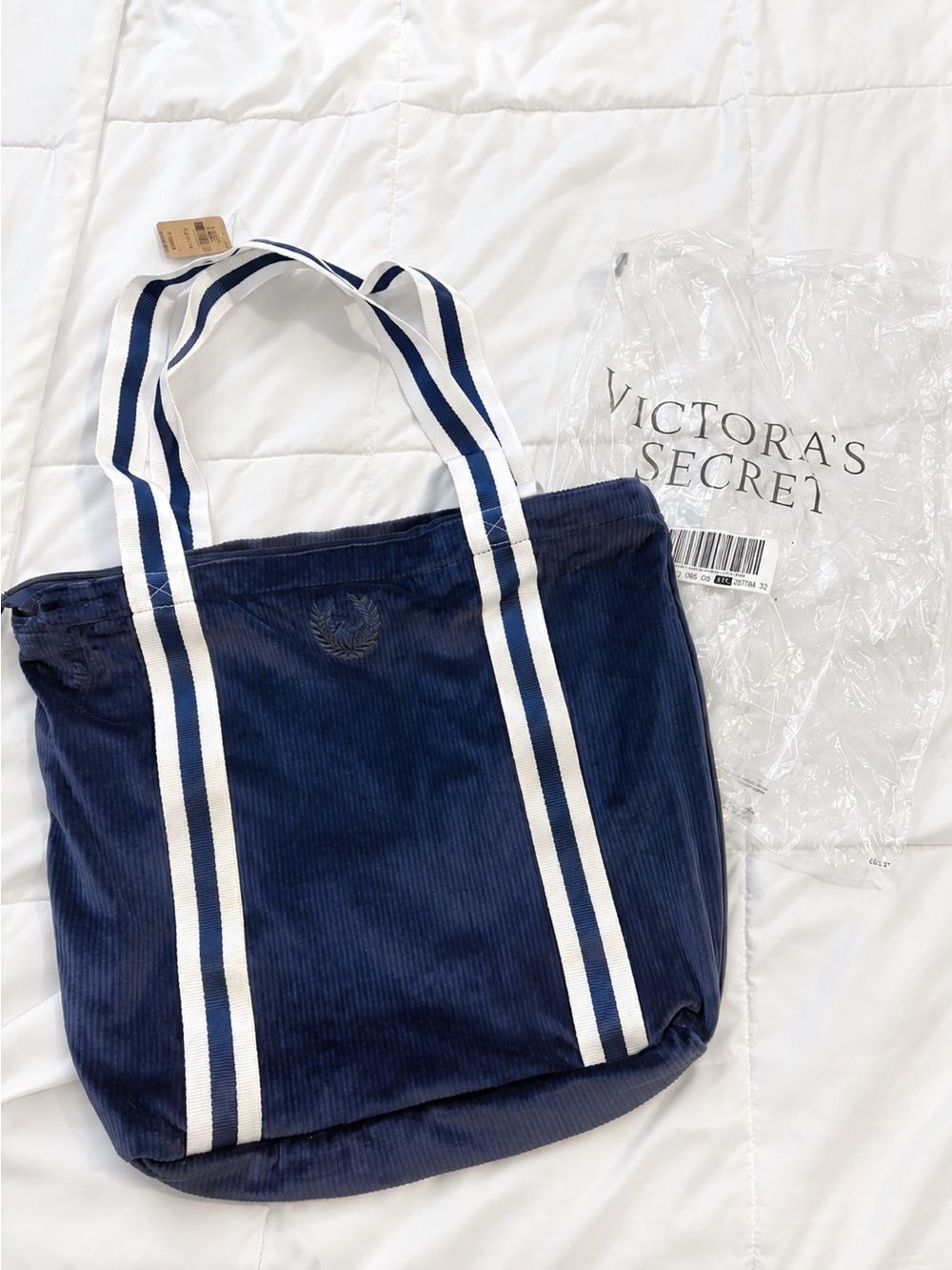 NWT PINK travel Victoria’s Secret gym Navy Corduroy Tote Bag gift coastal travel